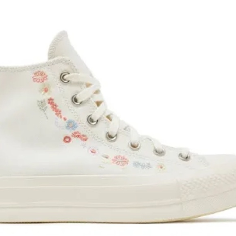Converse White High-Top Sneakers with Floral Accents